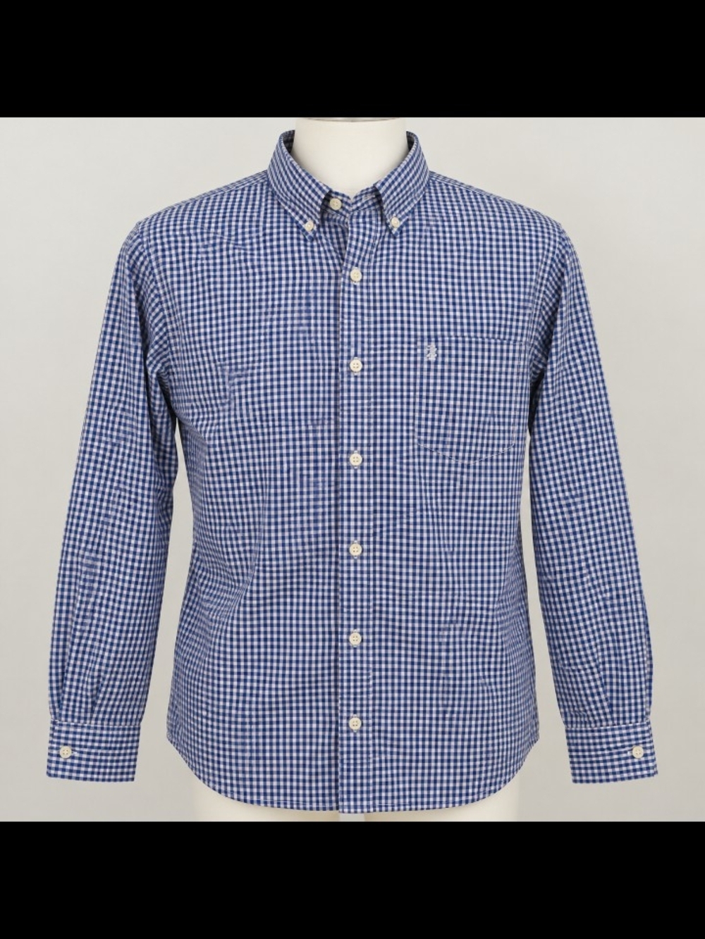 Izod Long Sleeve Button Down Shirt Size M Gingham Plaid Checked Blue White
